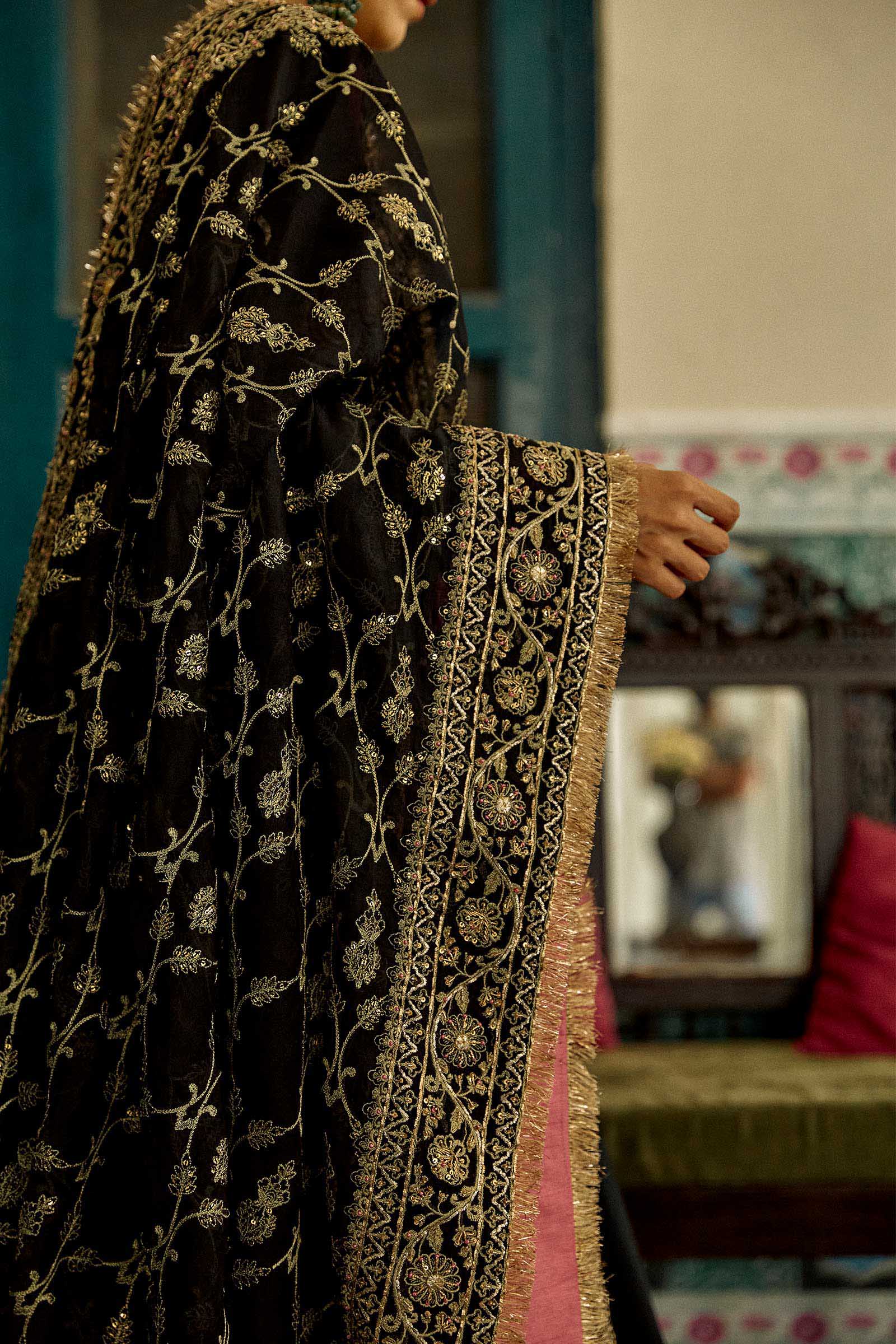 Black Zardozi Raw Silk Lehenga Set (3-Piece) - Image 6