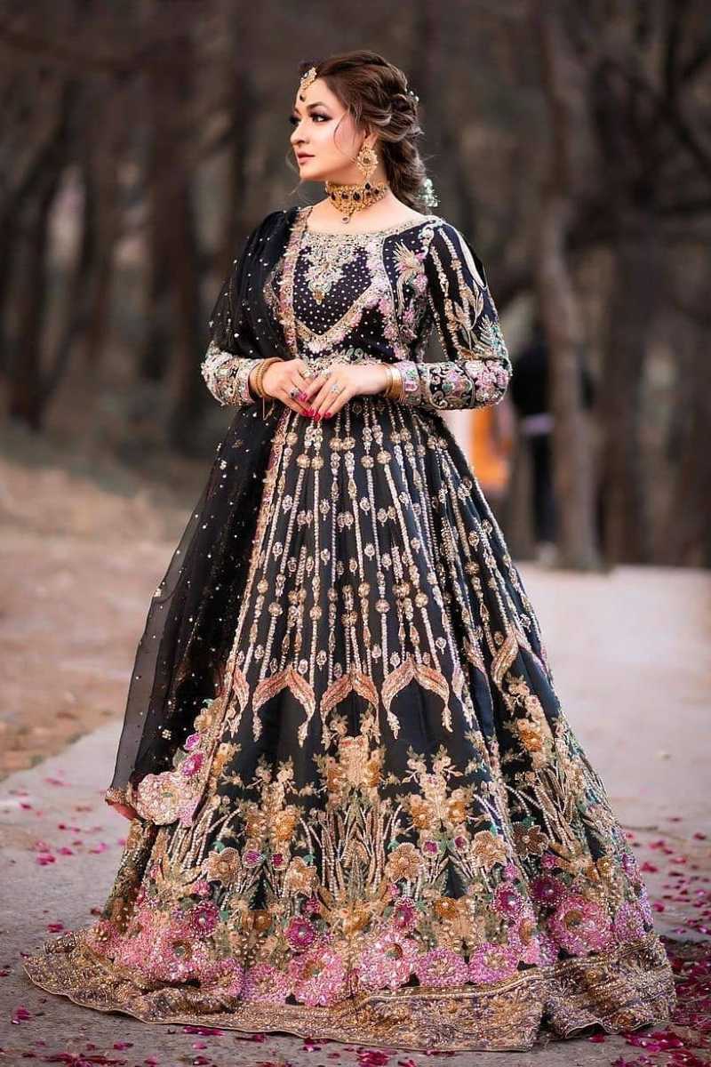 Black Embellished Raw Silk Bridal Lehenga (3-Piece) - Image 1