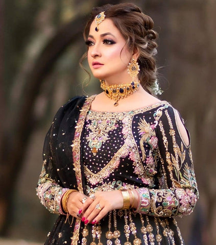 Black Embellished Raw Silk Bridal Lehenga (3-Piece) - Image 4