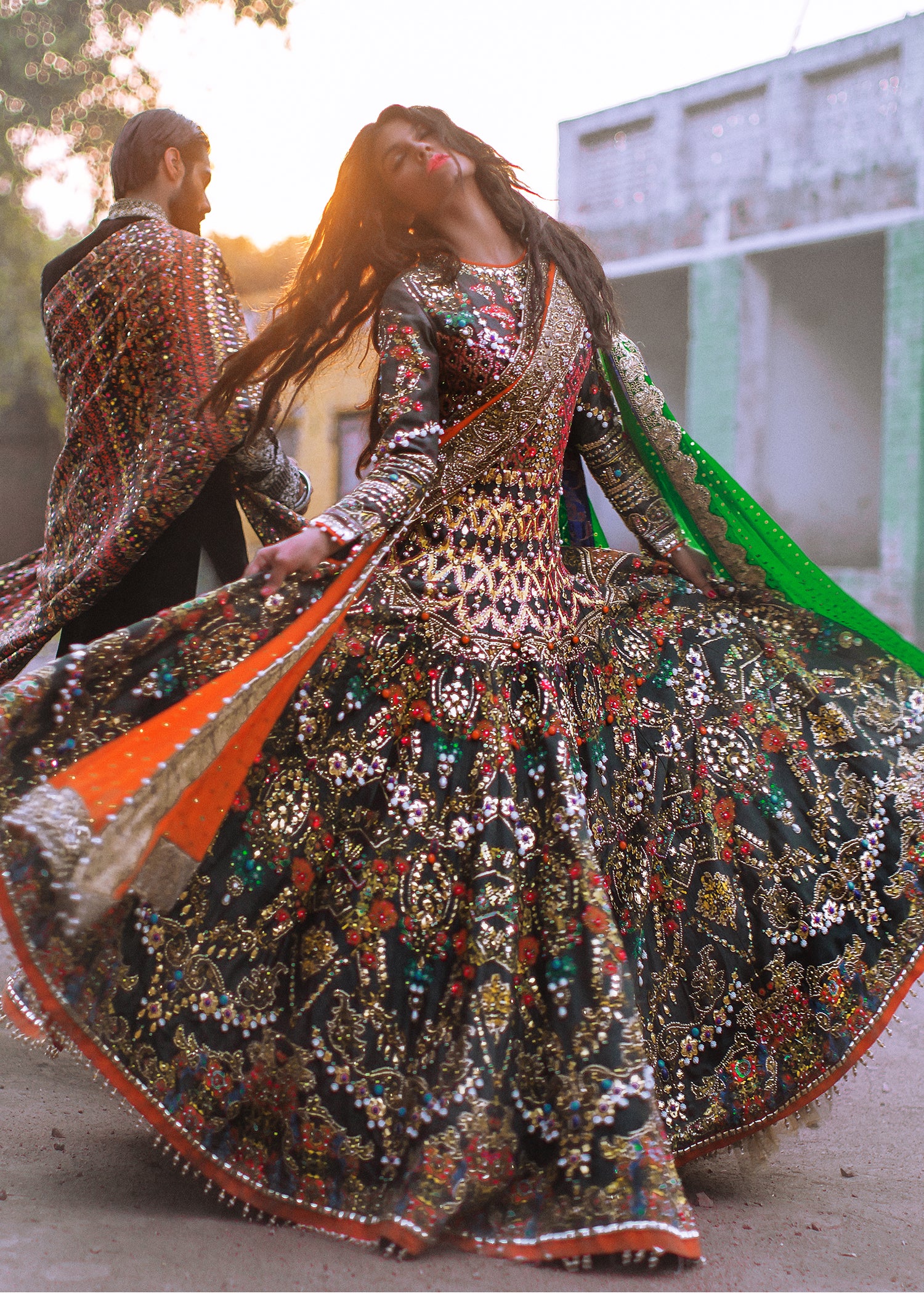 Black Embroidered Raw Silk Lehenga Choli (3-Piece) - Image 1