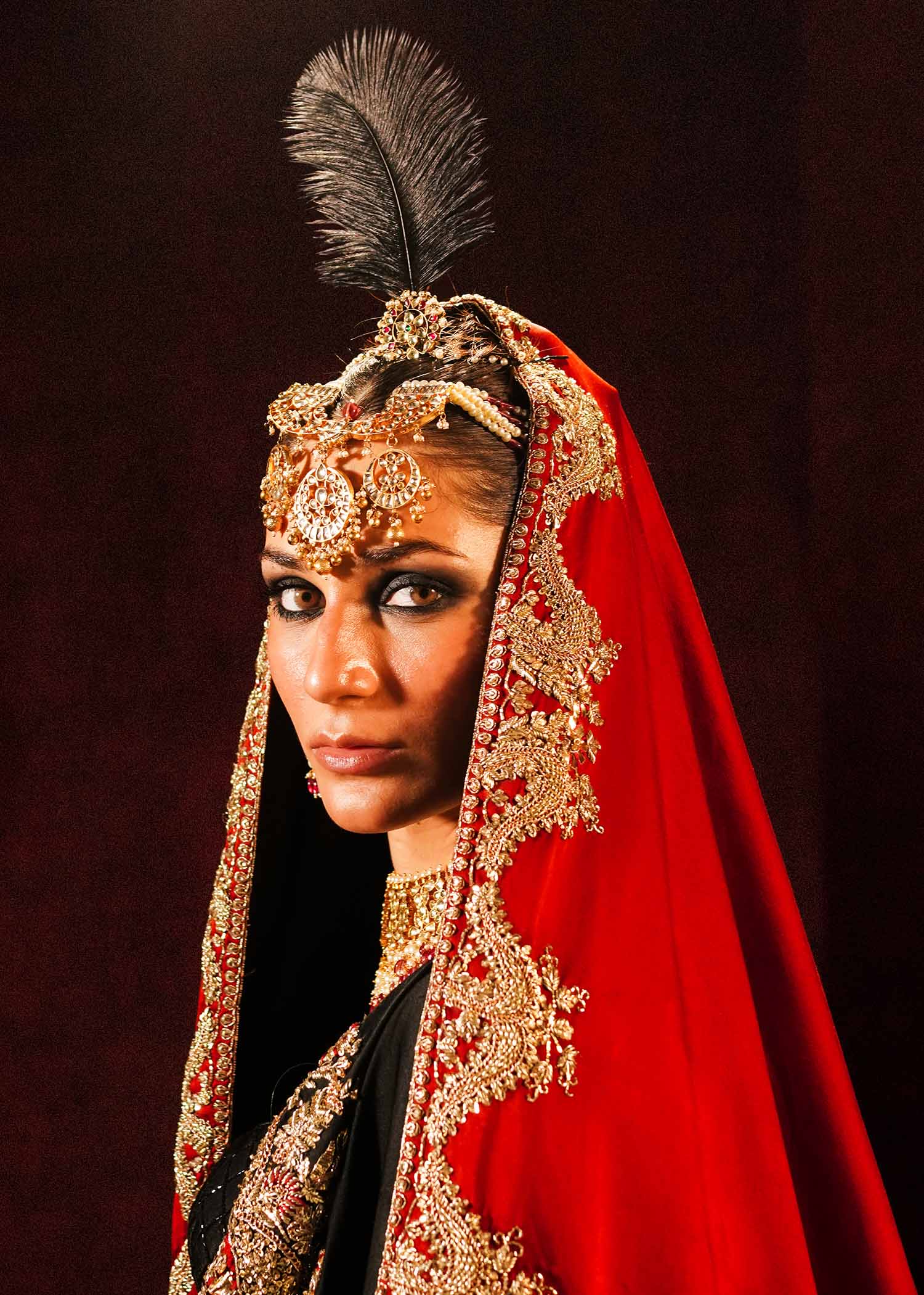 Pakistani Black & Maroon Embroidered Satin Silk Lehenga (3-Piece) - Image 10