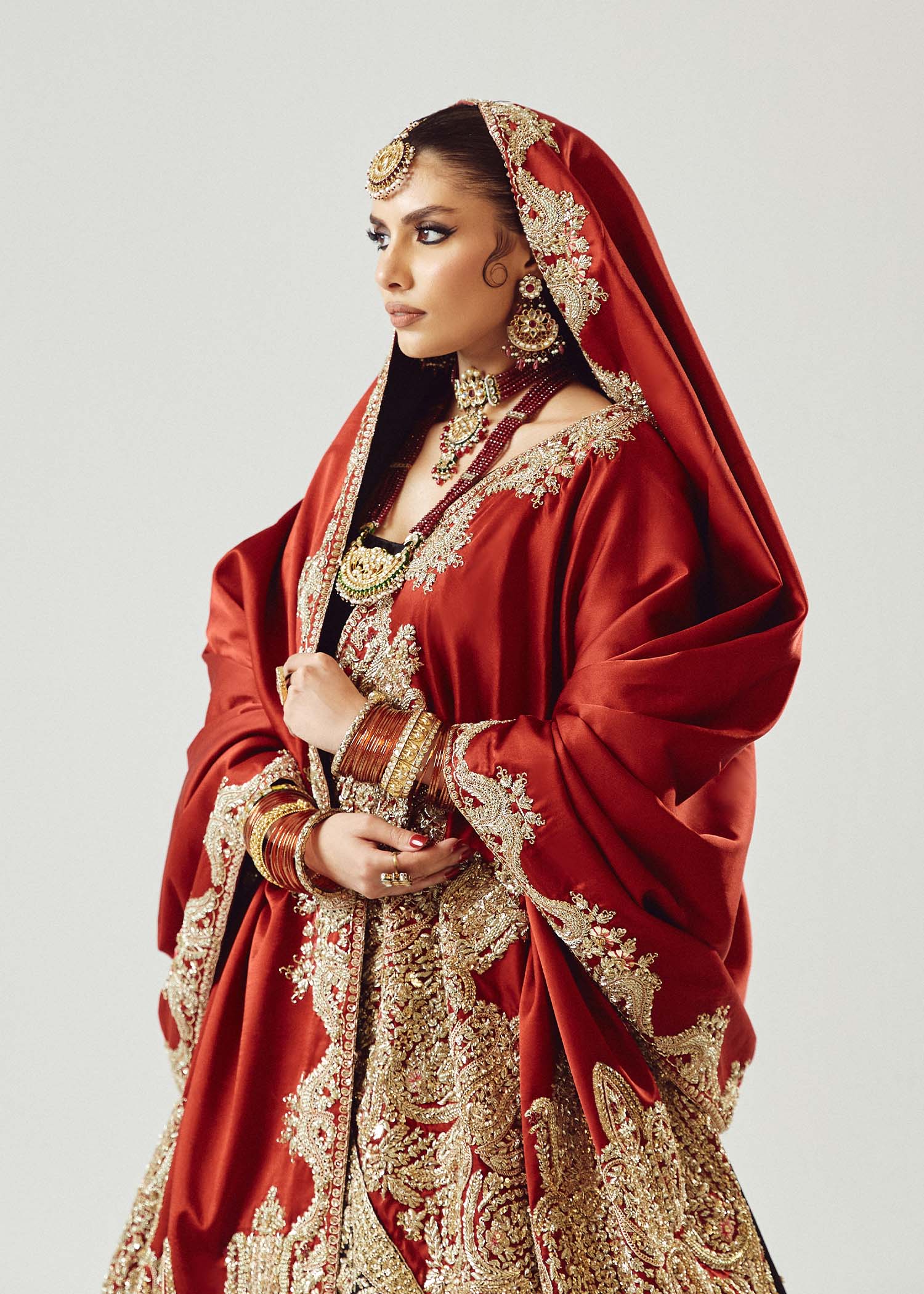 Pakistani Black & Maroon Embroidered Satin Silk Lehenga (3-Piece) - Image 9