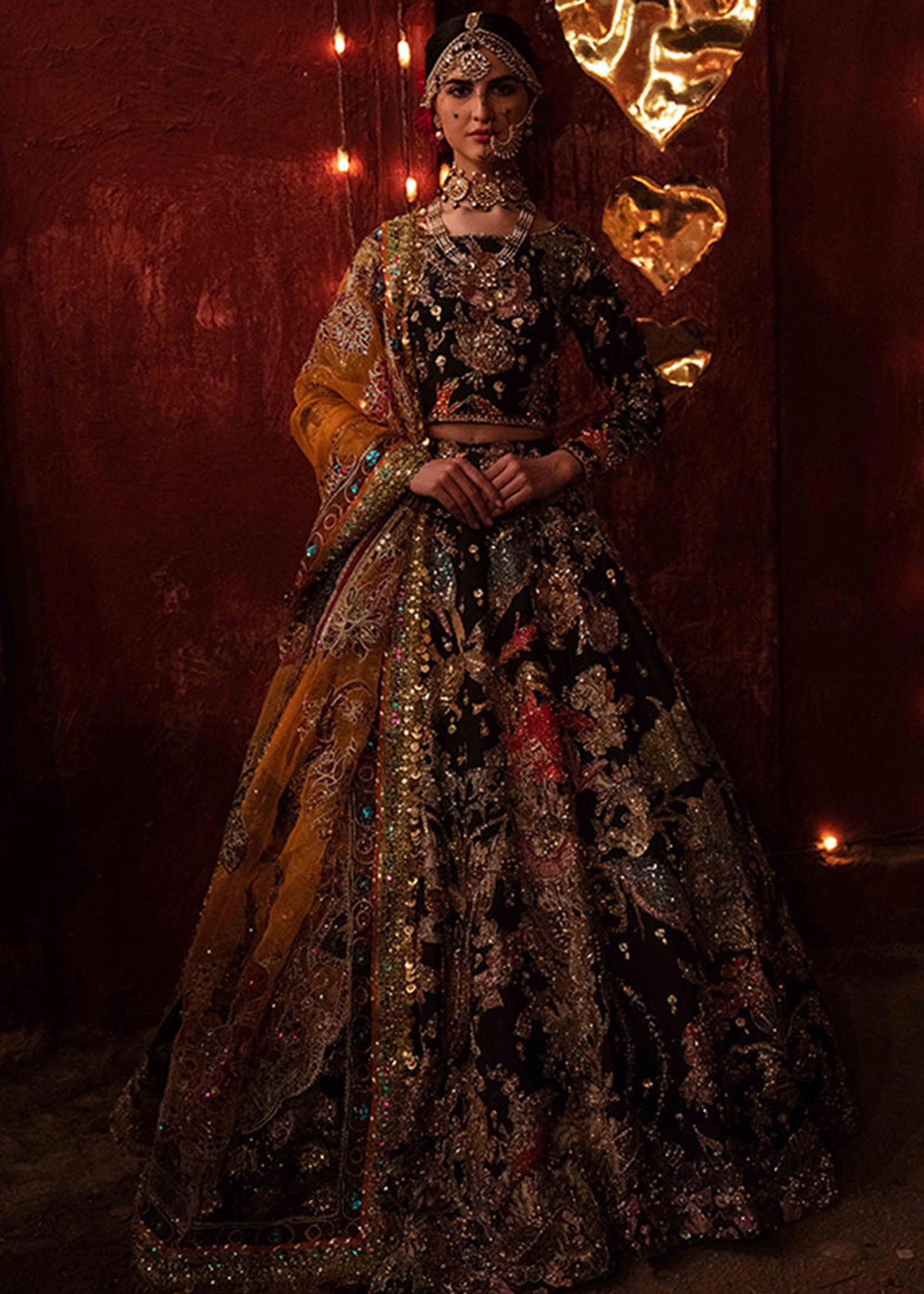 Black Embellished Shamose Silk Lehenga Choli (3-Piece) - Image 1