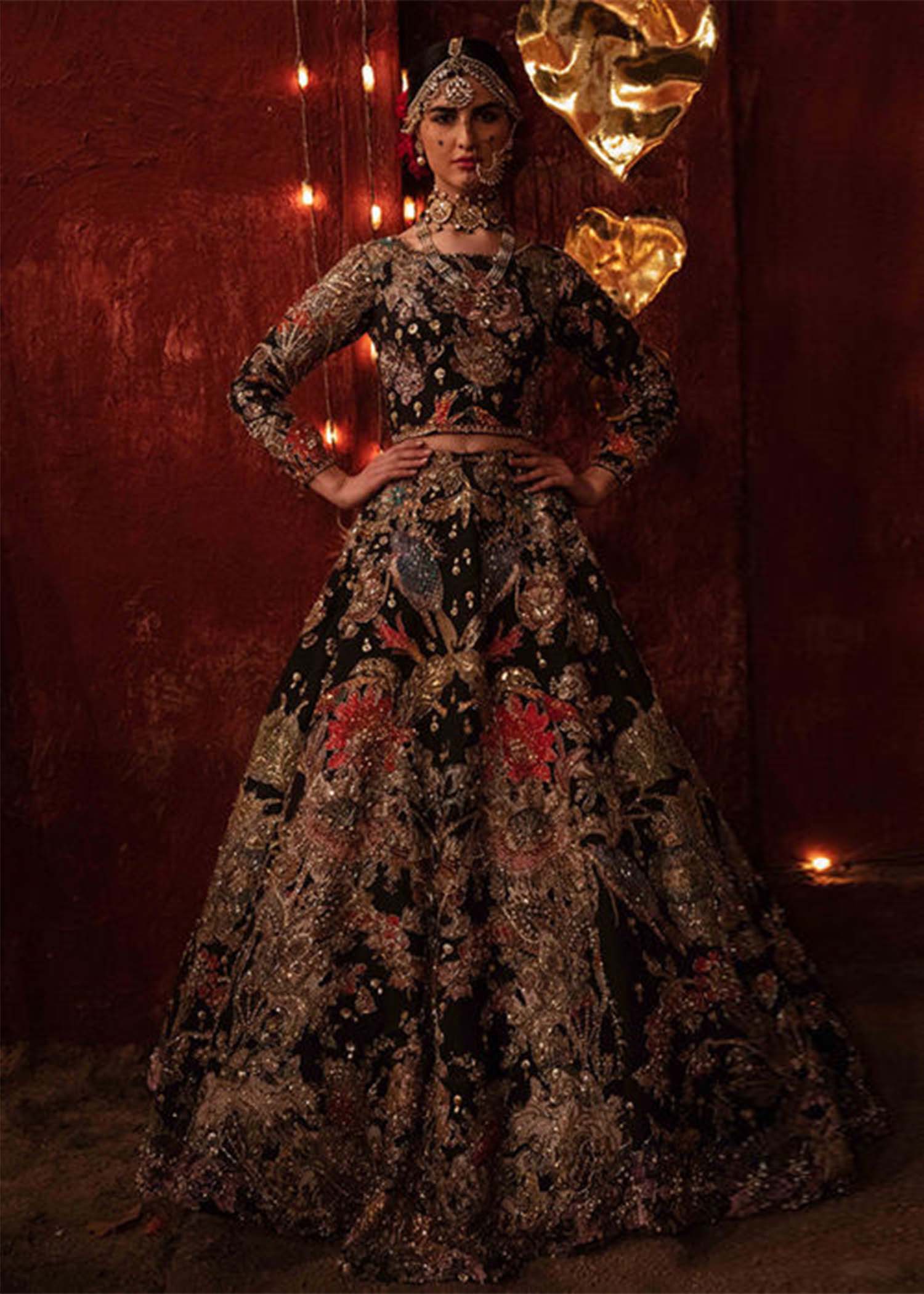 Black Embellished Shamose Silk Lehenga Choli (3-Piece) - Image 2