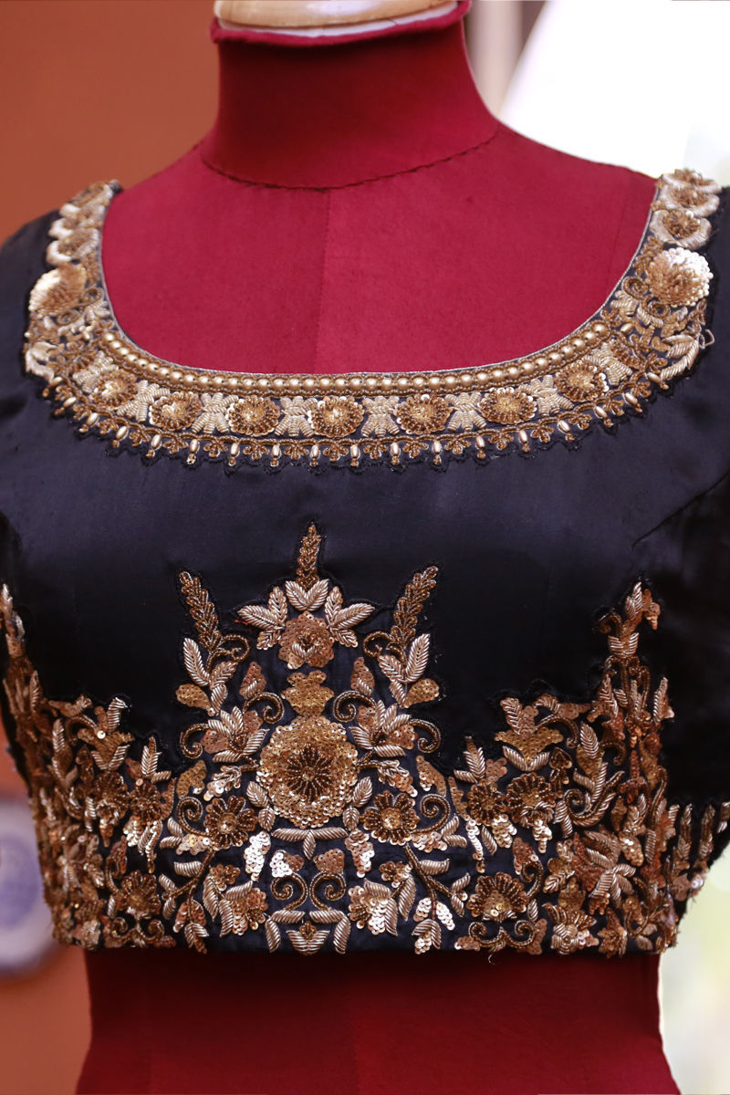 Pakistani Black Mughal Embroidered Sheesha Silk Lehenga Choli (3-Piece) - Image 4