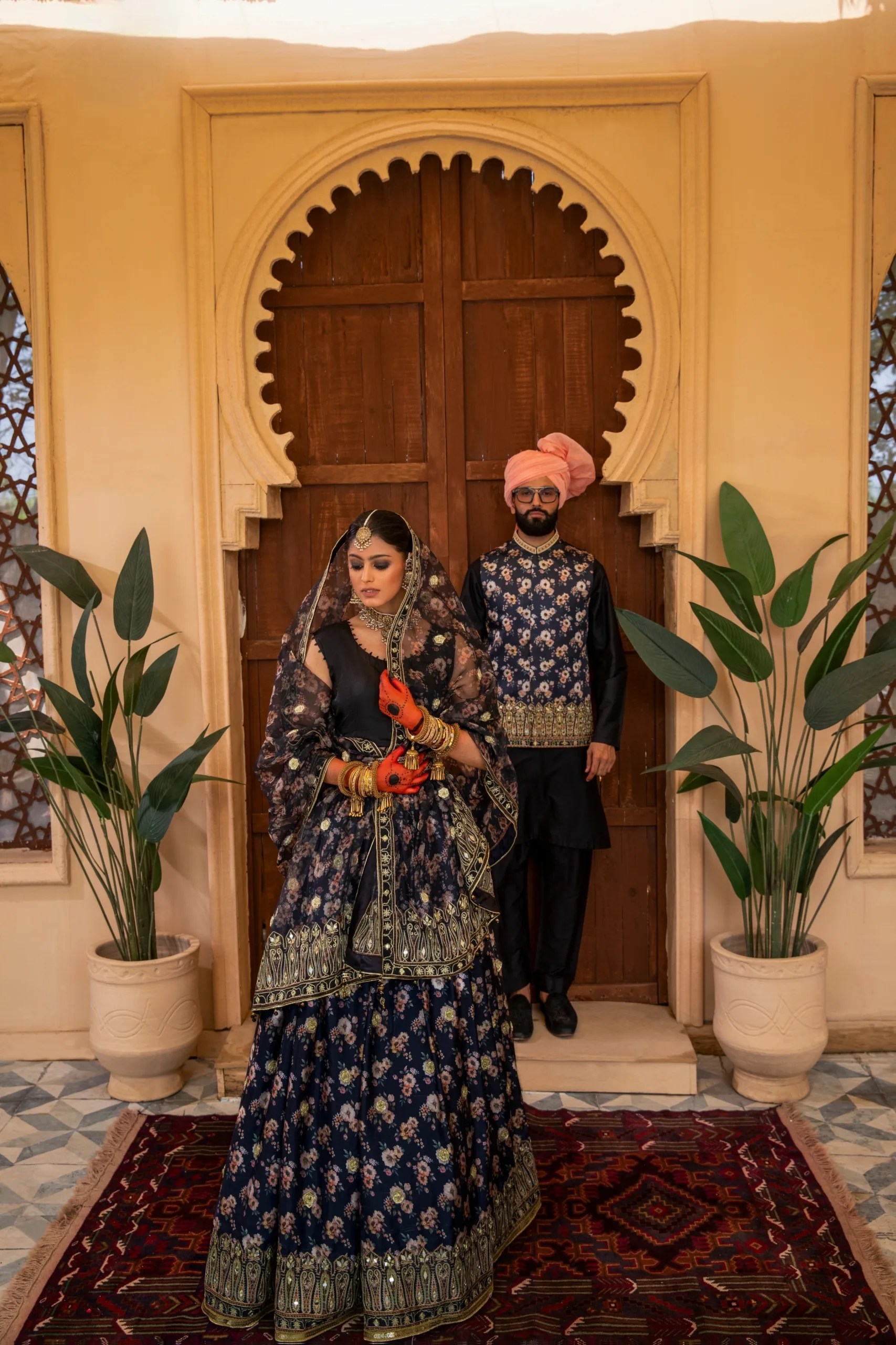 Black Gold Embroidered Silk-Blend Lehenga (3-Piece) - Image 2