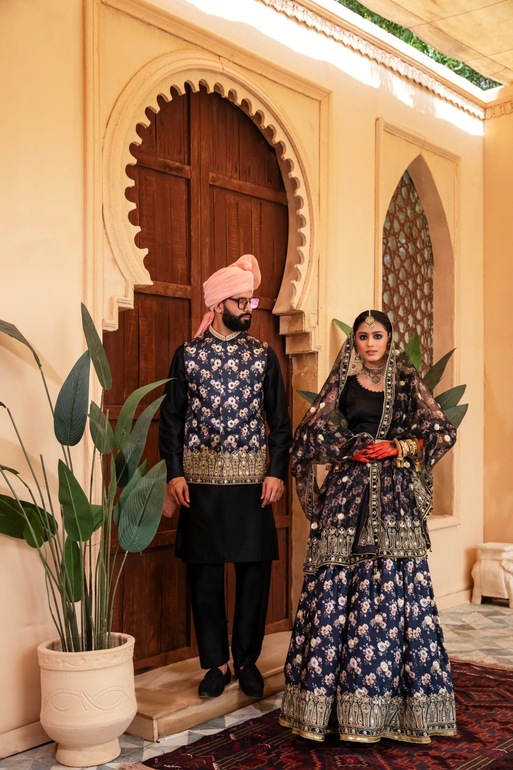 Black Gold Embroidered Silk-Blend Lehenga (3-Piece) - Image 3