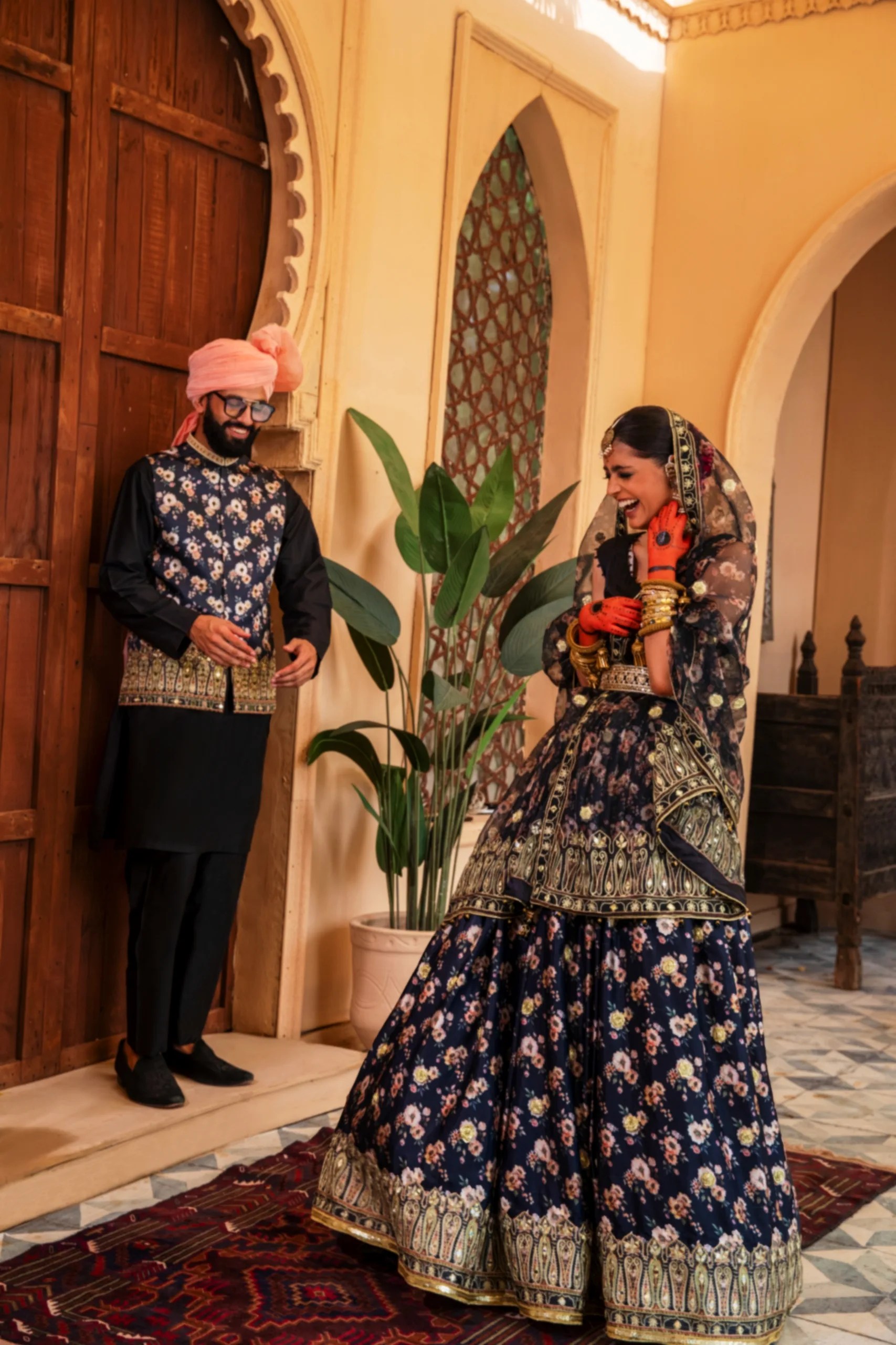 Black Gold Embroidered Silk-Blend Lehenga (3-Piece) - Image 4