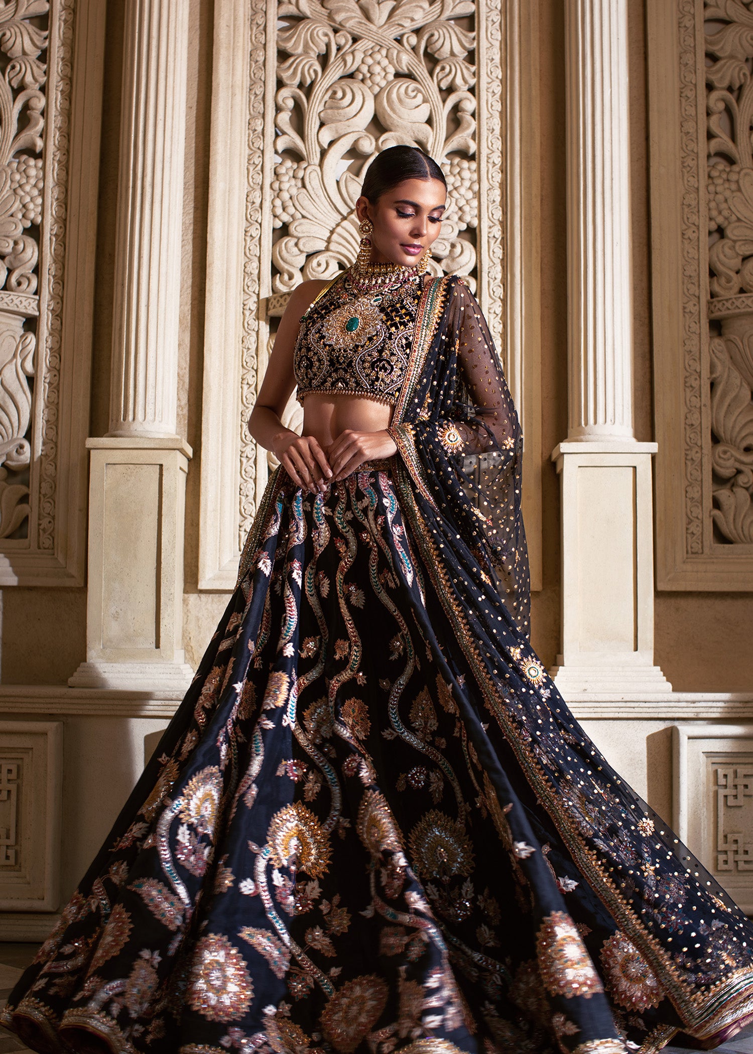 Black Gota Embellished Silk-Blend Lehenga Choli (3-Piece) - Image 1