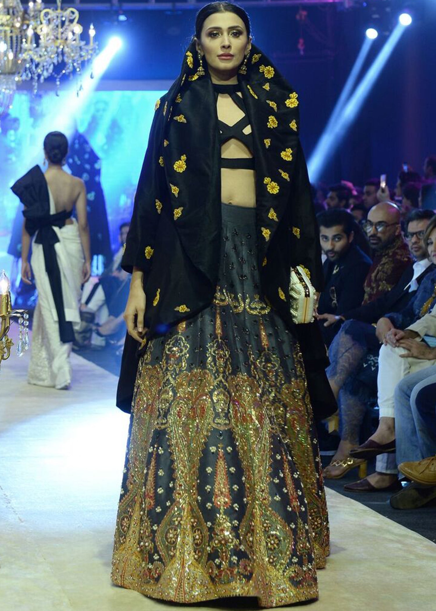 Pakistani Black Zardozi Silk-Blend Lehenga (3-Piece) - Image 4