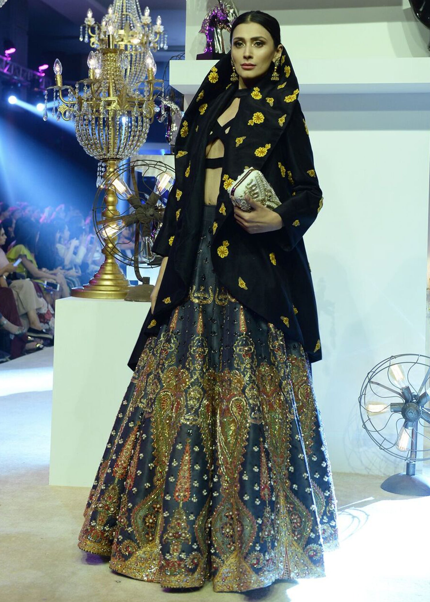 Pakistani Black Zardozi Silk-Blend Lehenga (3-Piece) - Image 6