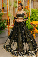 Pakistani Black Embellished Silk Lehenga Choli (3-Piece) - Image 2