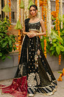 Pakistani Black Embellished Silk Lehenga Choli (3-Piece) - Image 3