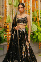 Pakistani Black Embellished Silk Lehenga Choli (3-Piece) - Image 5