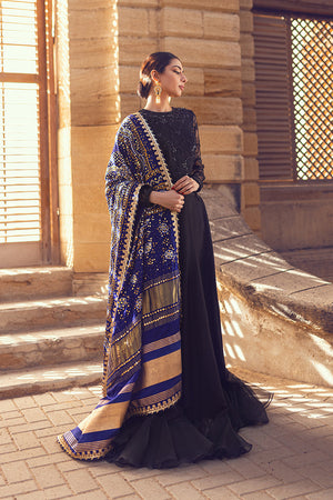 Pakistani Midnight Black Hand-Embellished Silk Organza Lehenga (3-Piece) - Image 1