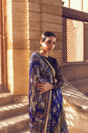 Pakistani Midnight Black Hand-Embellished Silk Organza Lehenga (3-Piece) - Image 2