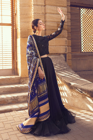 Pakistani Midnight Black Hand-Embellished Silk Organza Lehenga (3-Piece) - Image 3