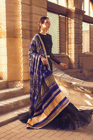 Pakistani Midnight Black Hand-Embellished Silk Organza Lehenga (3-Piece) - Image 4