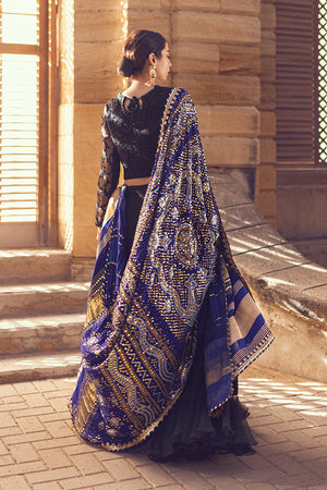 Pakistani Midnight Black Hand-Embellished Silk Organza Lehenga (3-Piece) - Image 6