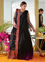 Pakistani Black Sequin & Thread Embroidered Silk Lehnga Saree (3-Piece) - Image 3