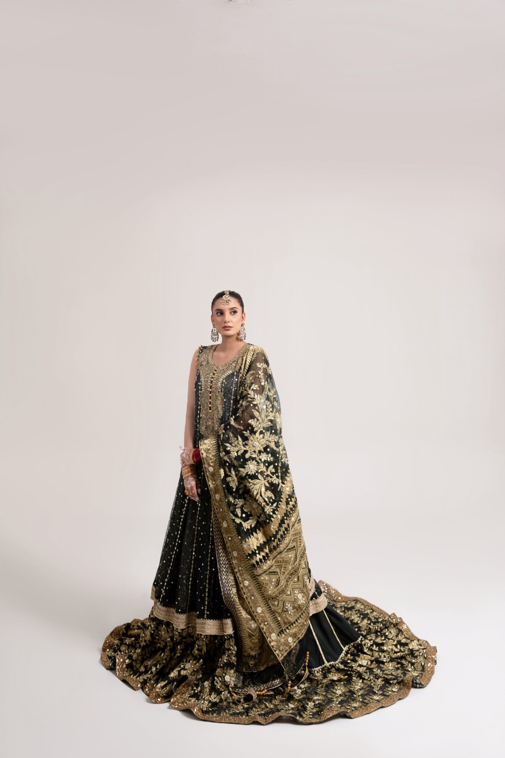 Black and Gold Embroidered Silk Bridal Lehenga (3-Piece) - Image 1