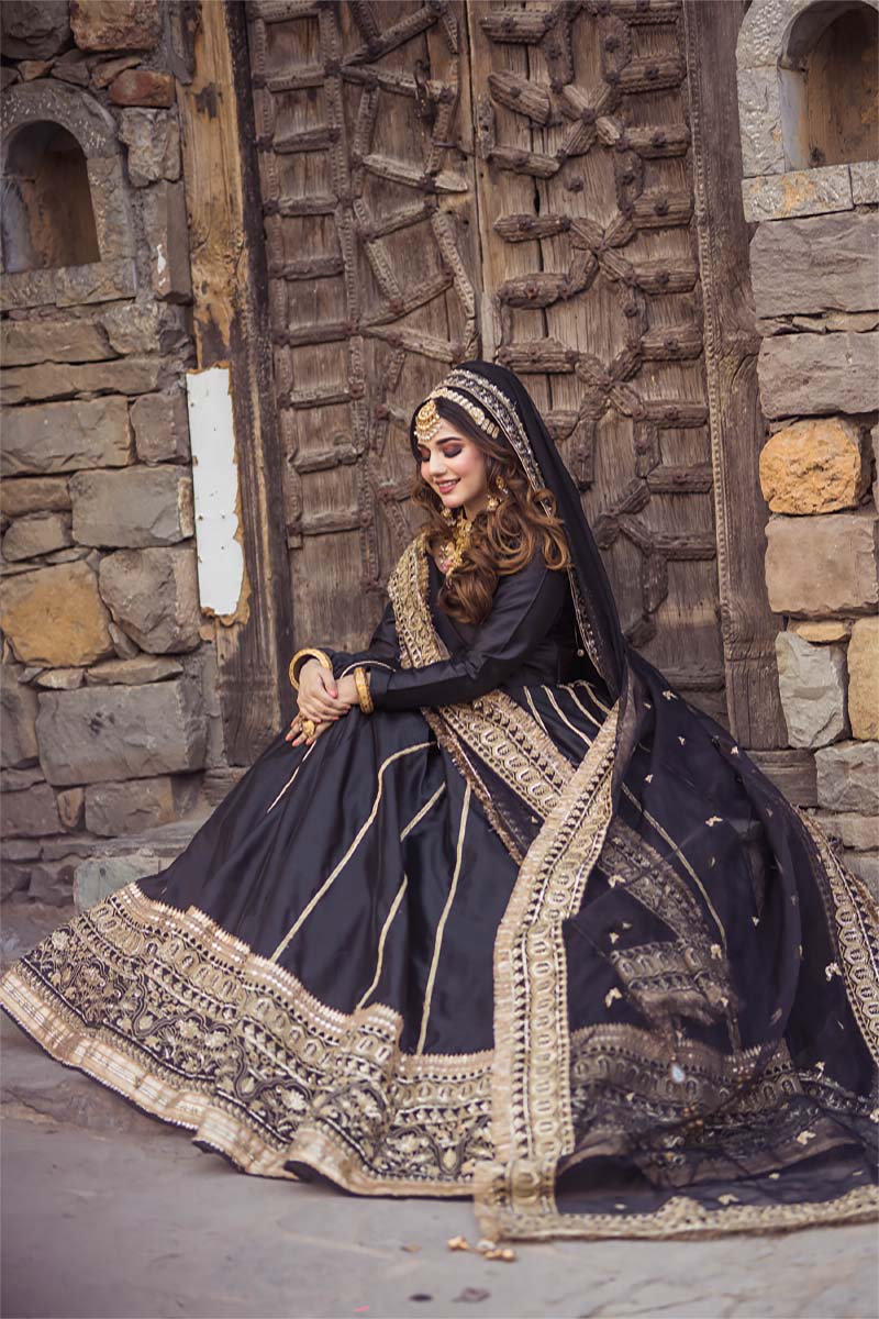 Black Gold Embroidered Silk Lehenga Choli (3-Piece) - Image 4