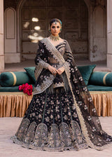 Pakistani Black Hand-Embellished Tussel Silk Bridal Lehenga (3-Piece) - Image 2