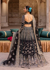 Pakistani Black Hand-Embellished Tussel Silk Bridal Lehenga (3-Piece) - Image 5