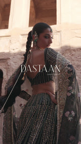 Pakistani Black Hand-Embellished Tussel Silk Bridal Lehenga (3-Piece) - Image 9