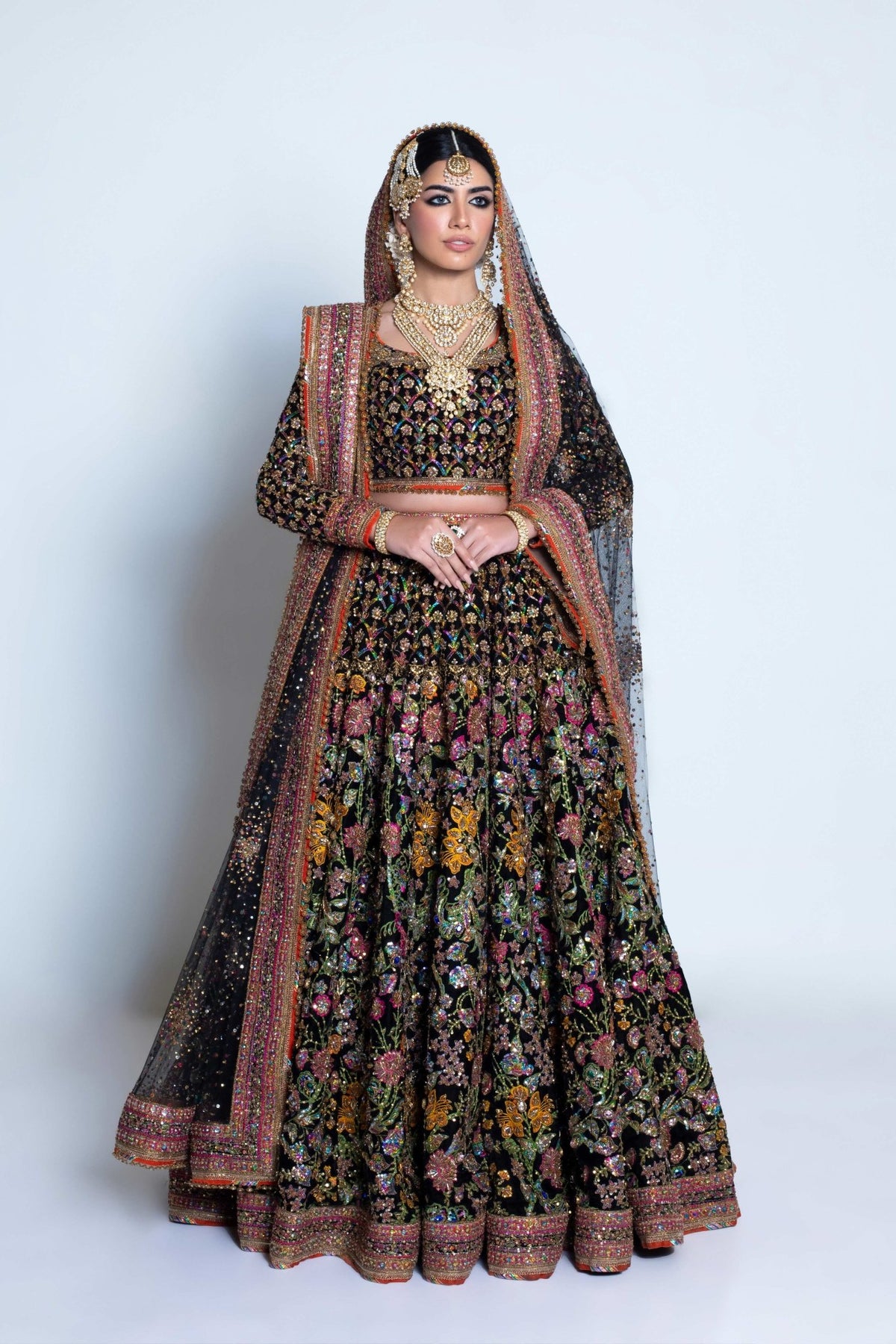 Pakistani Black Velvet Embellished Lehenga Choli (3-Piece) - Image 1