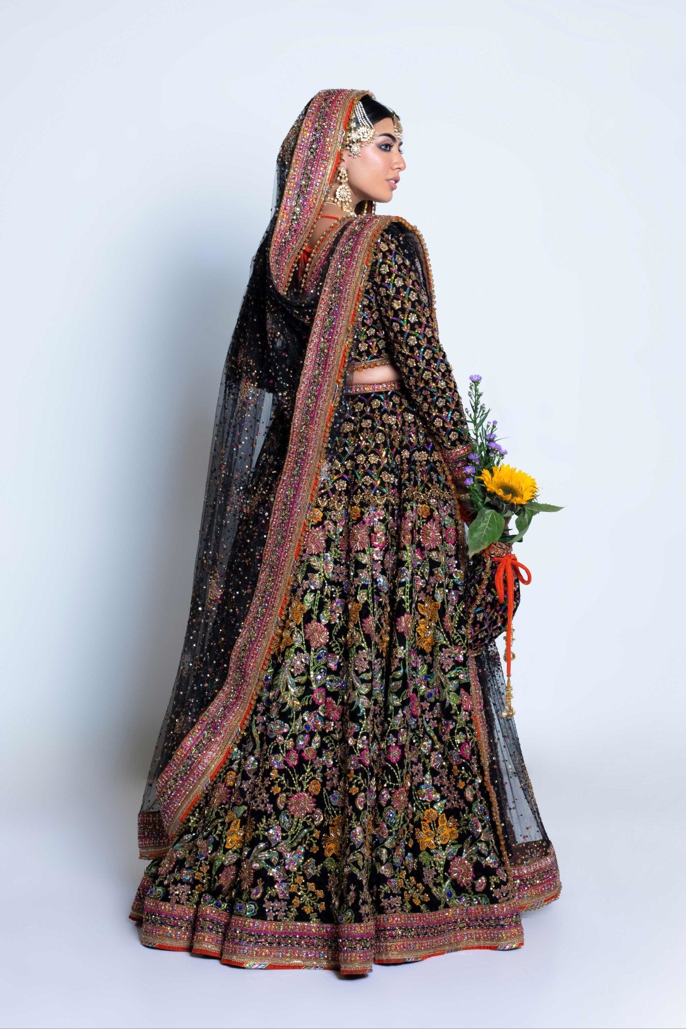 Pakistani Black Velvet Embellished Lehenga Choli (3-Piece) - Image 10