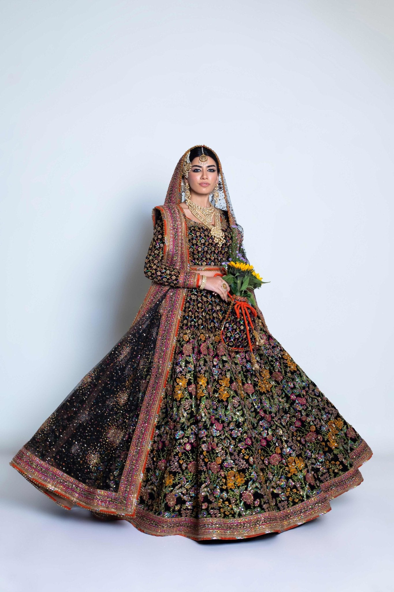 Pakistani Black Velvet Embellished Lehenga Choli (3-Piece) - Image 3