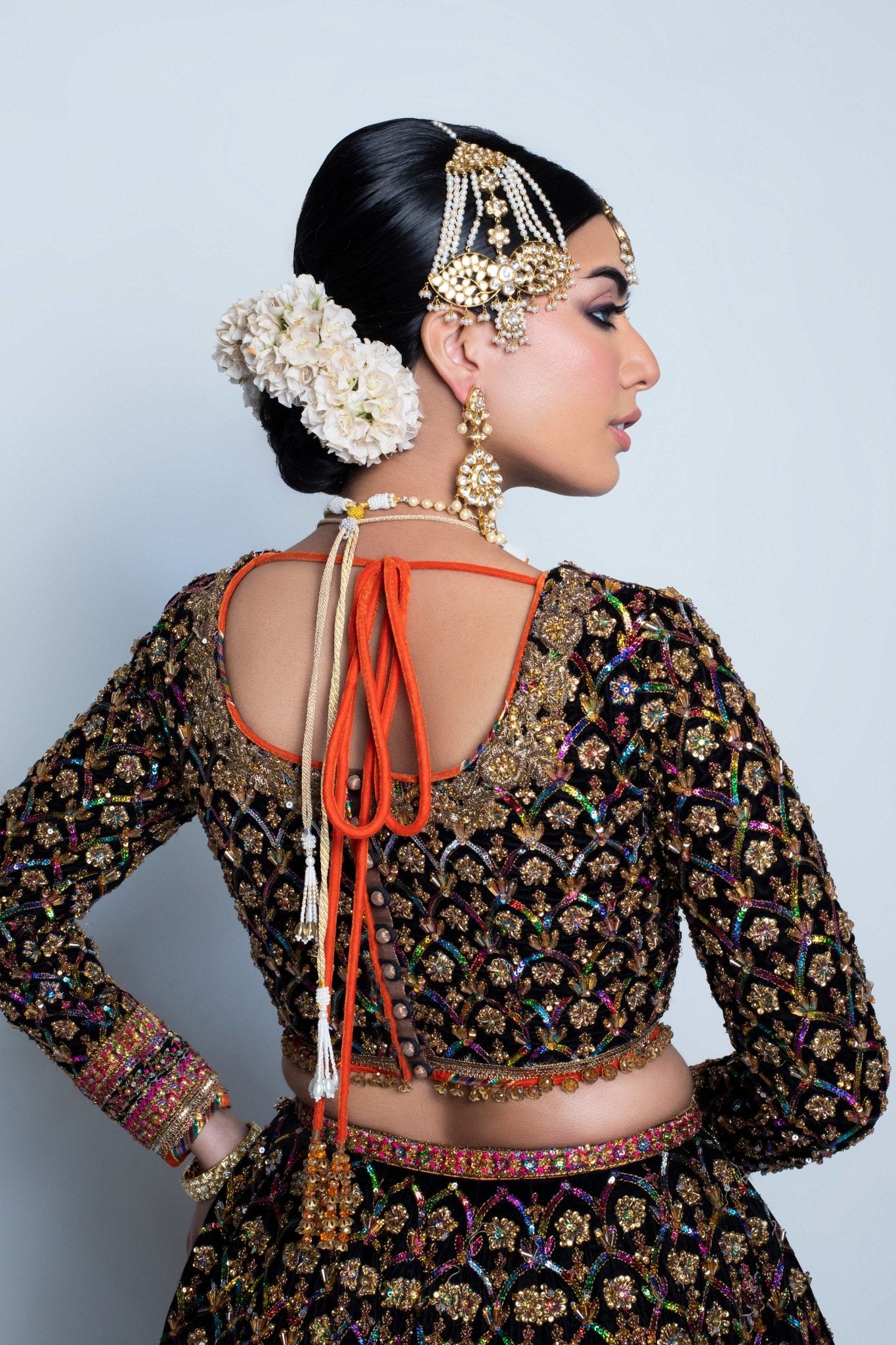 Pakistani Black Velvet Embellished Lehenga Choli (3-Piece) - Image 9