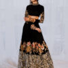 Pakistani Black Embroidered Velvet Lehenga Dress (2-Piece) - Image 2