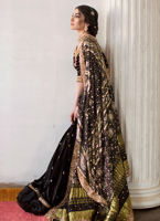 Pakistani Black Gold Embroidered Velvet Lehnga Choli (3-Piece) - Image 4