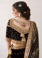 Pakistani Black Gold Embroidered Velvet Lehnga Choli (3-Piece) - Image 5