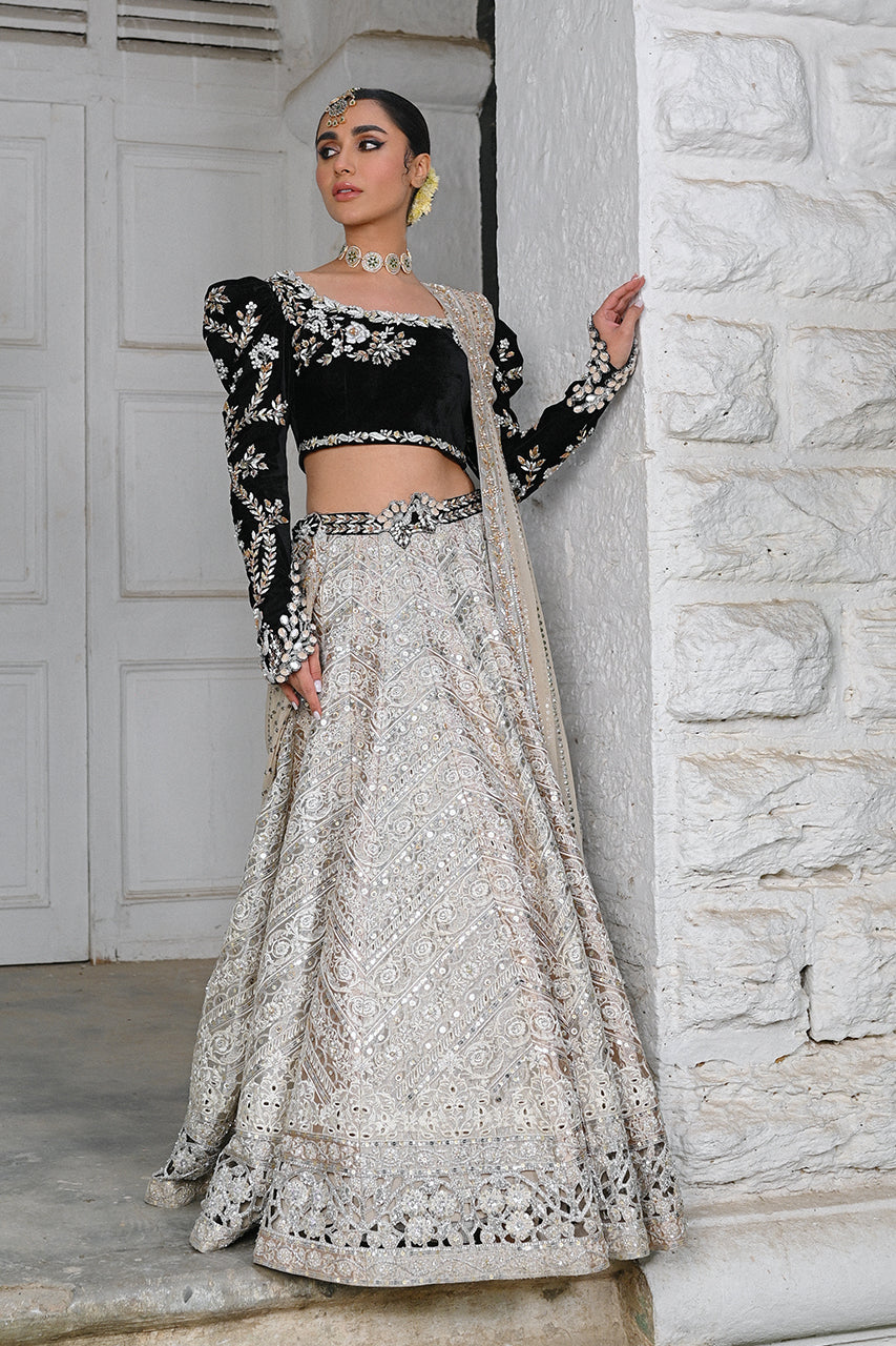 Black Embroidered Velvet Lehenga Set (3-Piece) - Image 1