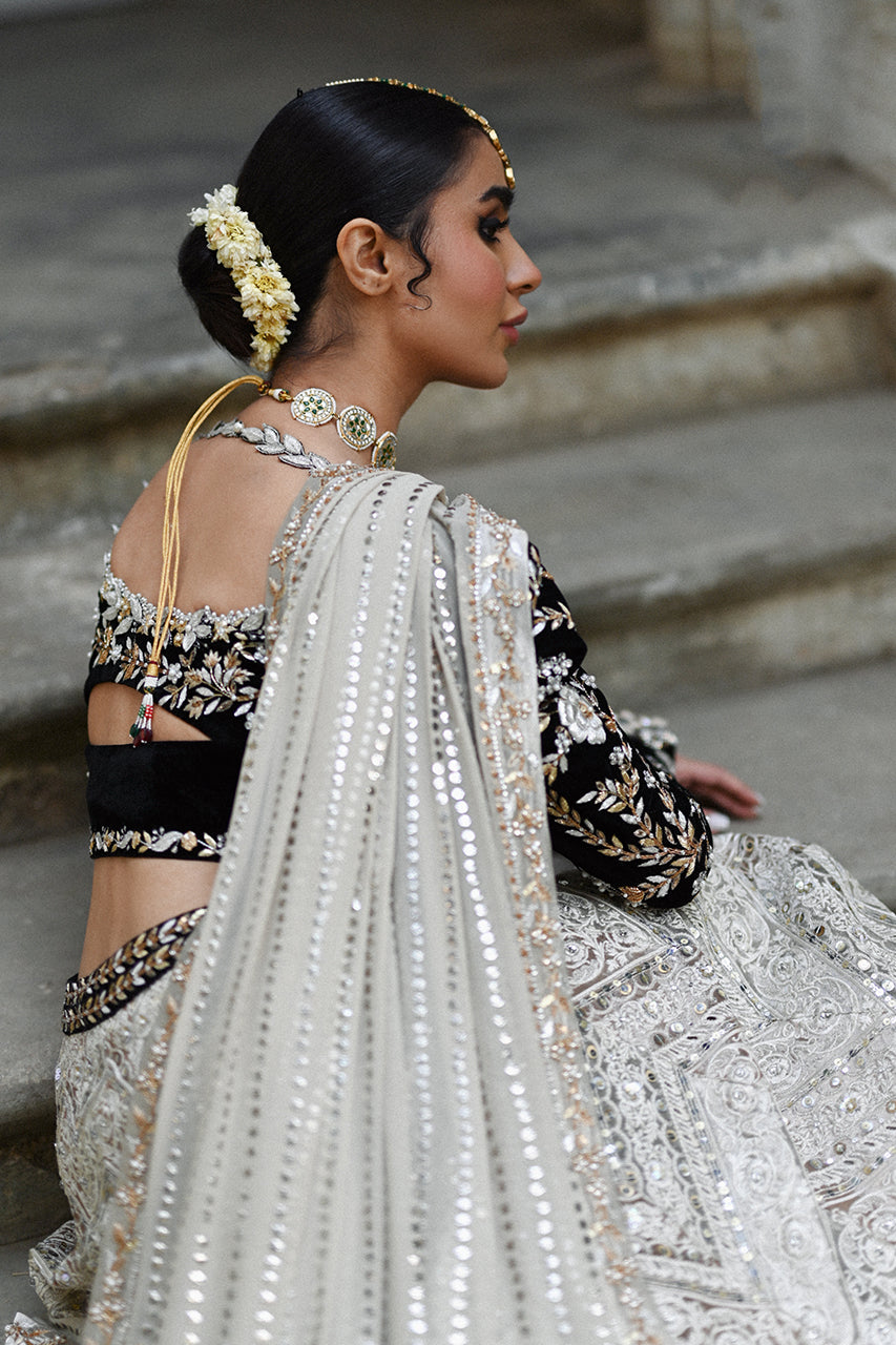 Black Embroidered Velvet Lehenga Set (3-Piece) - Image 6