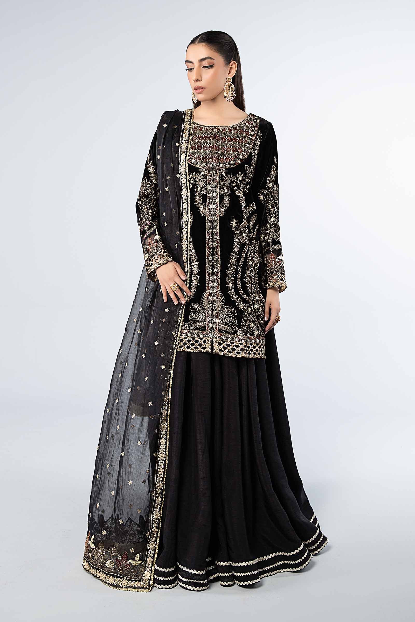 Black Embroidered Velvet Lehenga Set (3-Piece) - Image 1