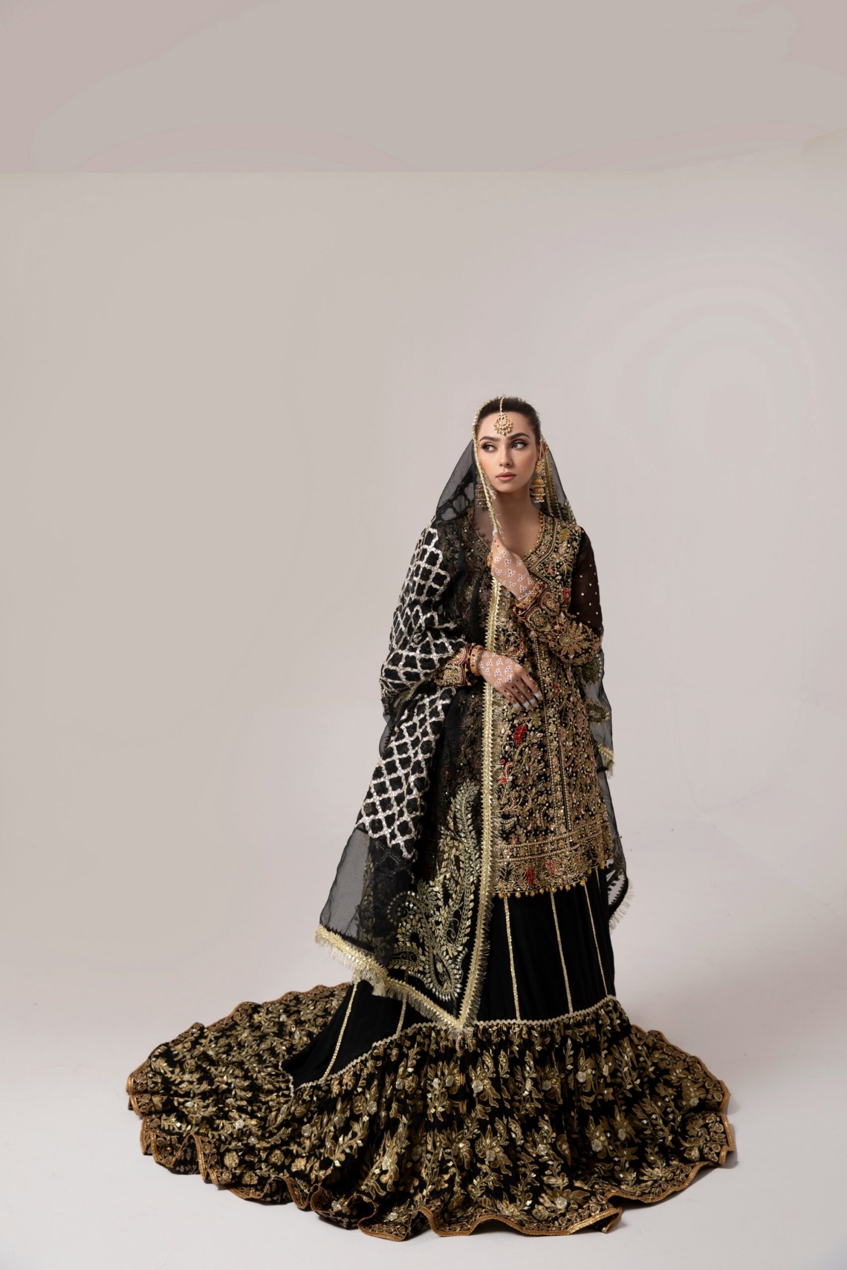Black Zardozi Velvet Lehenga Dress (3-Piece) - Image 1