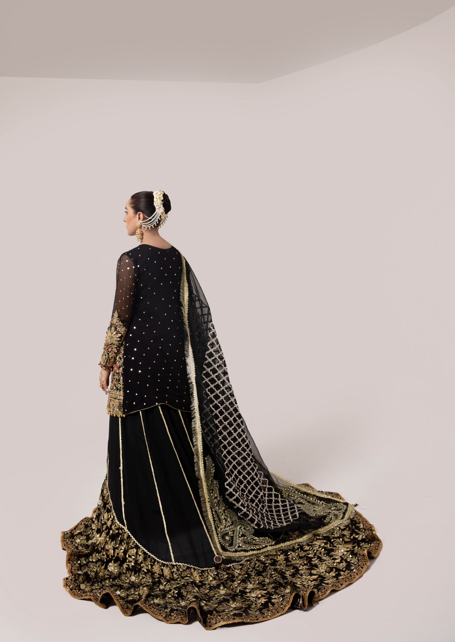 Black Zardozi Velvet Lehenga Dress (3-Piece) - Image 2