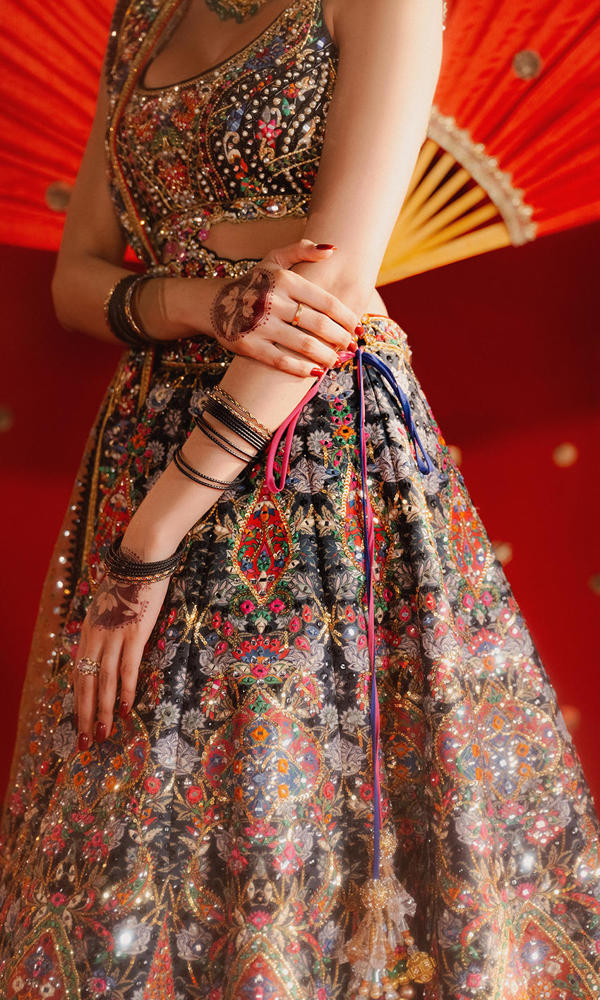 Pakistani Black Embellished Zarri Net Lehenga (3-Piece) - Image 10