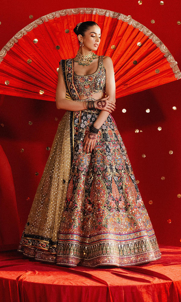 Pakistani Black Embellished Zarri Net Lehenga (3-Piece) - Image 7