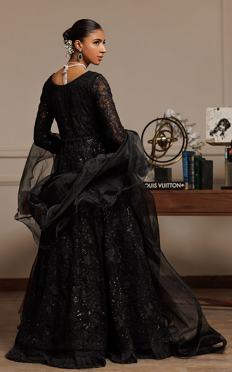 Pakistani Black Embroidered Chiffon Maxi Dress (2-Piece) - Image 5