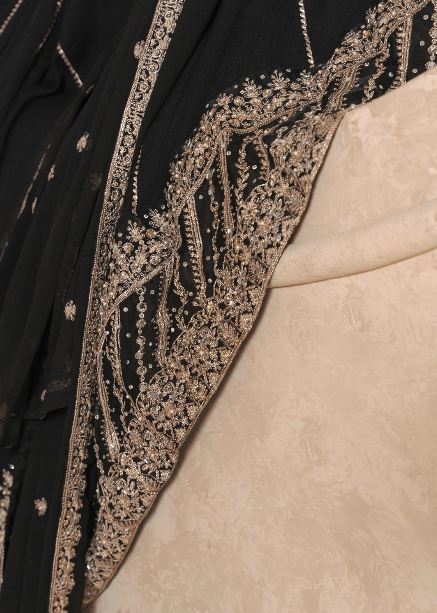 Pakistani Black Embroidered Chiffon Maxi Dress (2-Piece) - Image 7