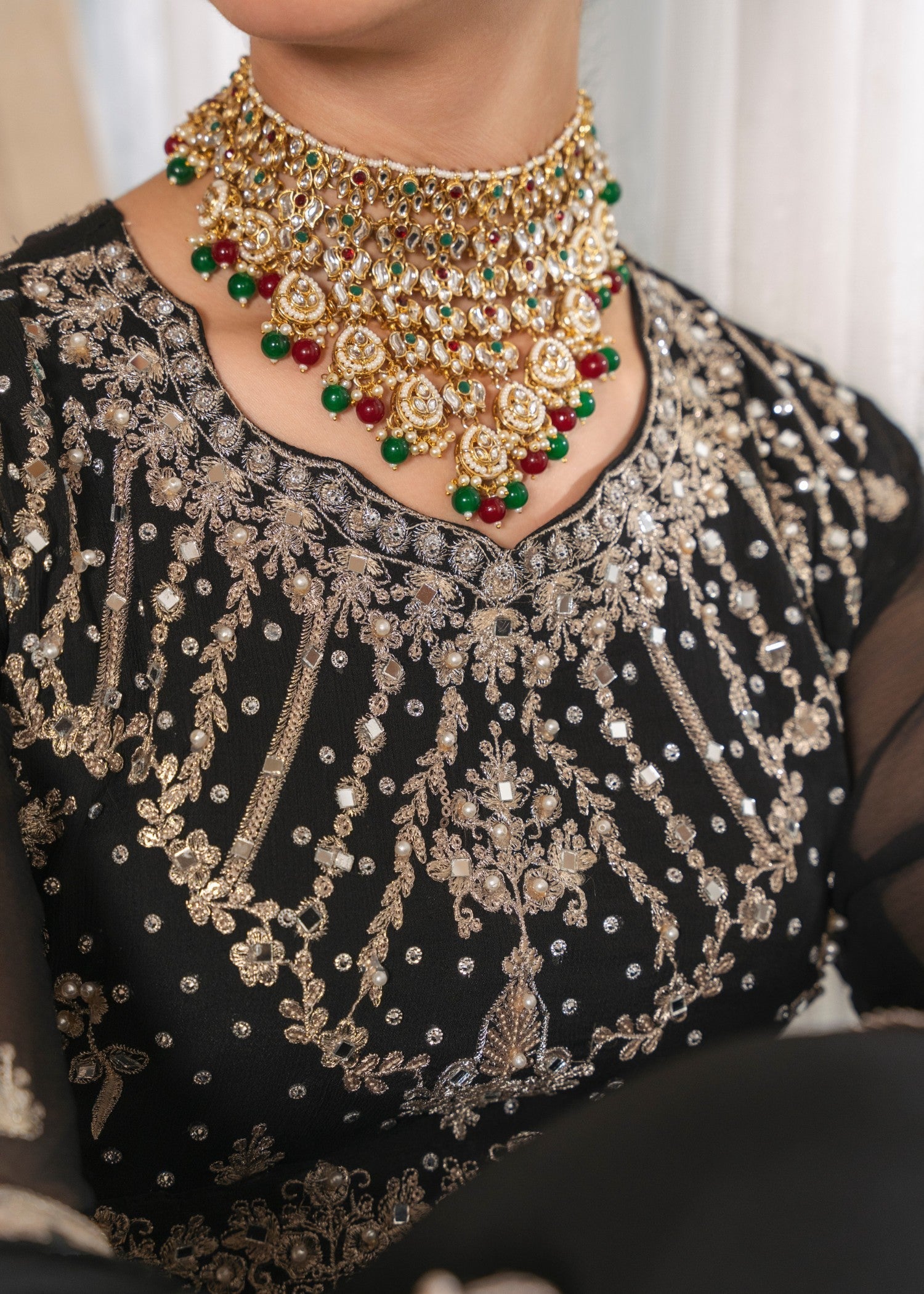 Pakistani Black Embroidered Chiffon Maxi Dress (2-Piece) - Image 8