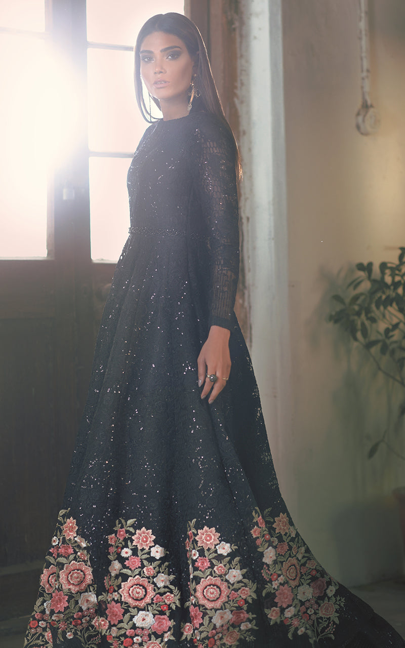Black Embroidered Organza Maxi Dress (1-Pc) - Image 2