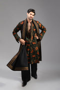 Black Embroidered Cotton Kurta Set (3-Piece) - Image 1