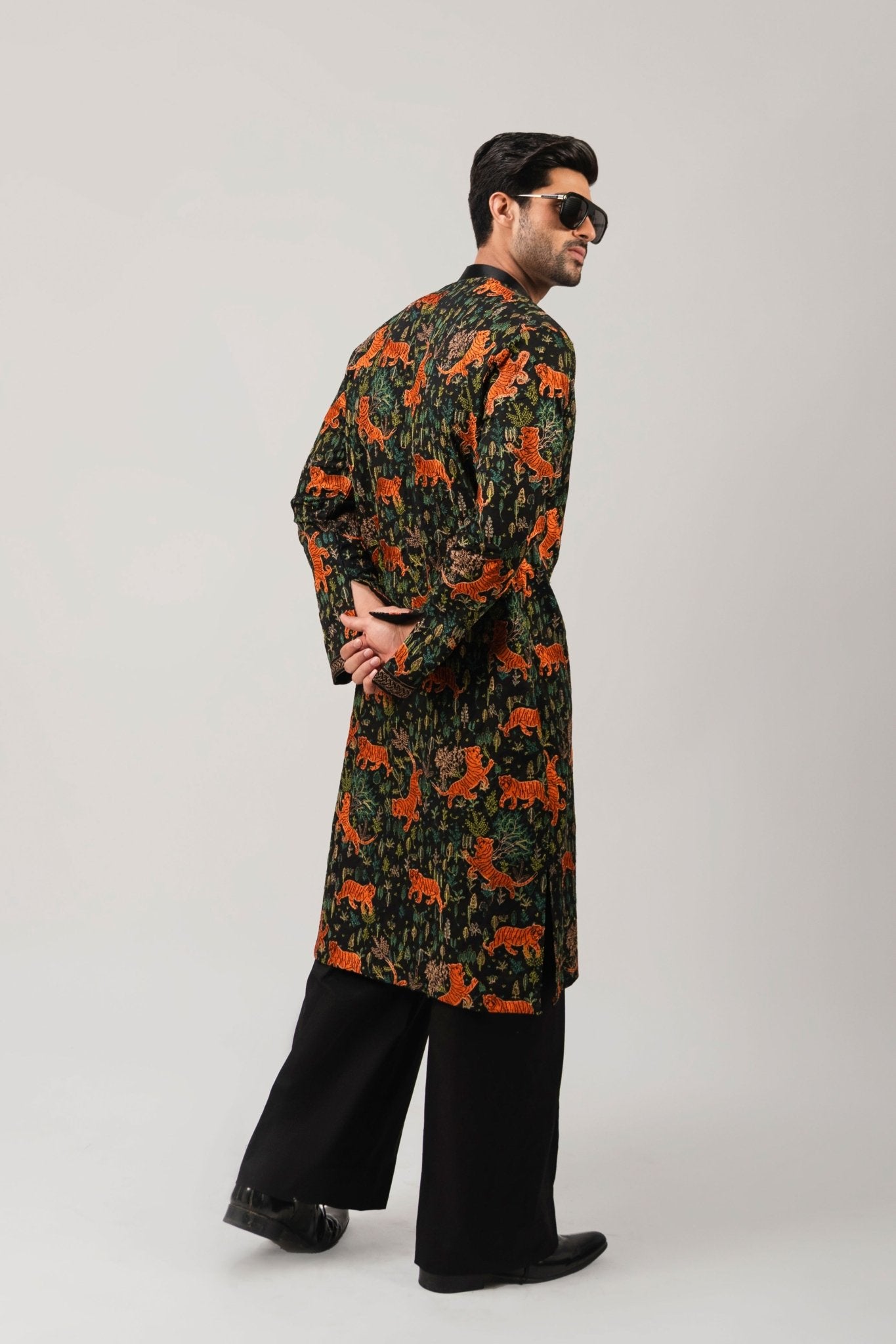 Black Embroidered Cotton Kurta Set (3-Piece) - Image 8