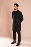 Black Embroidered Wash & Wear Kurta Pajama (2-Piece) - Image 2
